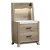 Tily Nightstand w Wall Panel | 2 Drawers | White Faux Stone Top | Brown BM338462