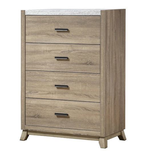 Tily Tall Dresser Chest | 4 Drawers | White Faux Stone Top | Brown