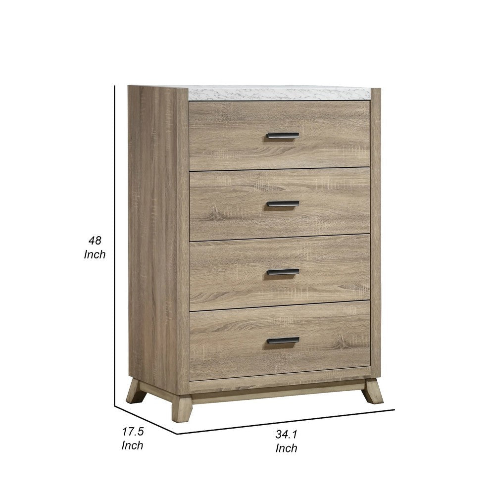 Tily Tall Dresser Chest | 4 Drawers | White Faux Stone Top | Brown BM338463