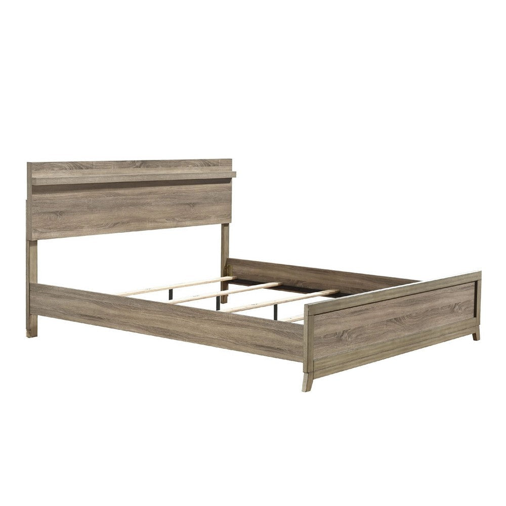 Tily Queen Size Bed w Panel Footboard | Natural Brown Wood Veneers BM338465