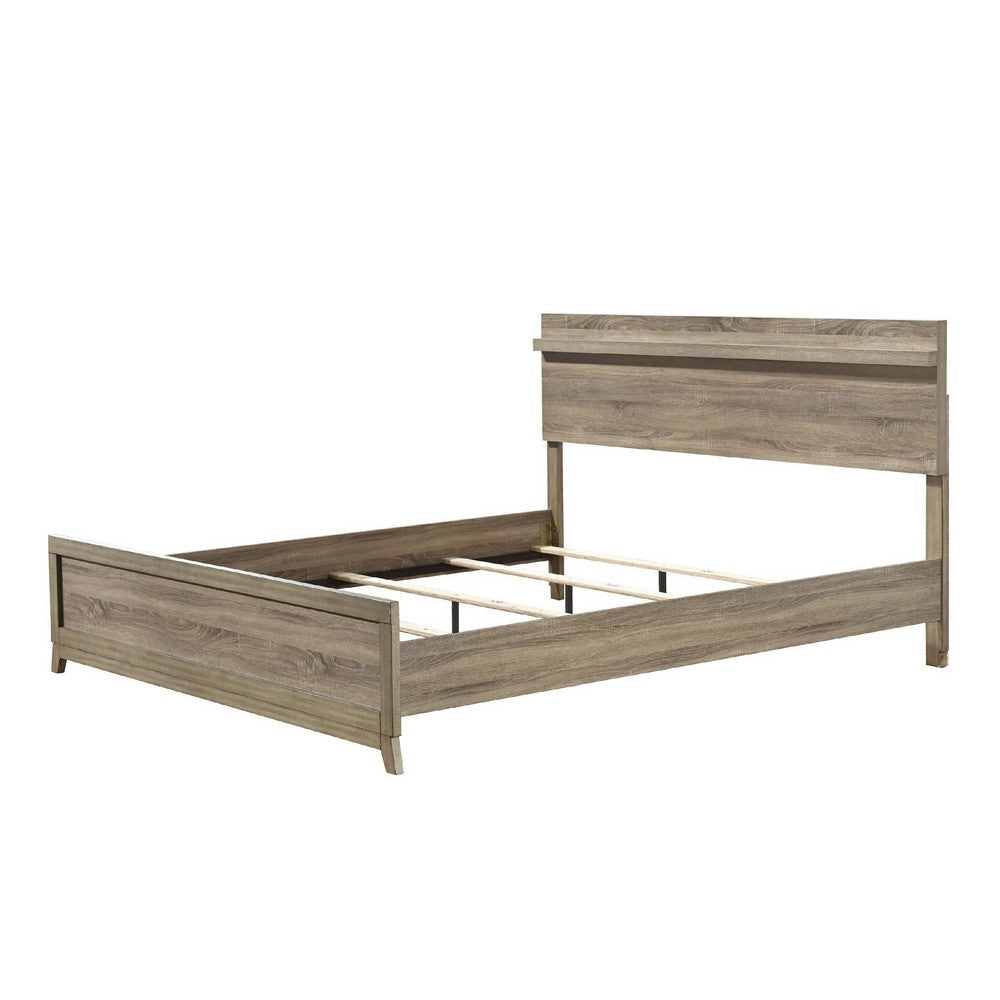 Tily Queen Size Bed w Panel Footboard | Natural Brown Wood Veneers BM338465