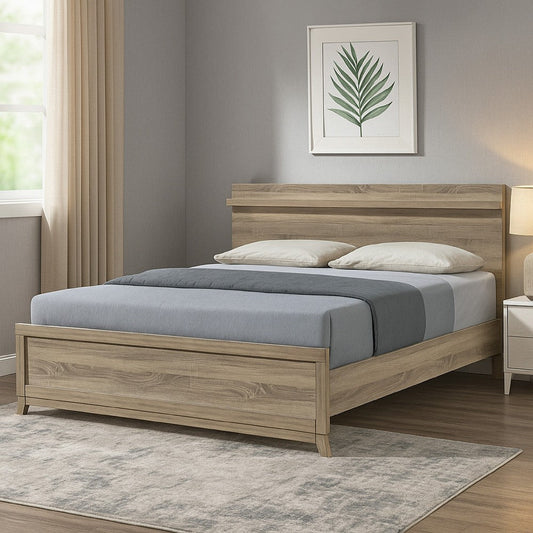 Tily Queen Size Bed w Panel Footboard | Natural Brown Wood Veneers