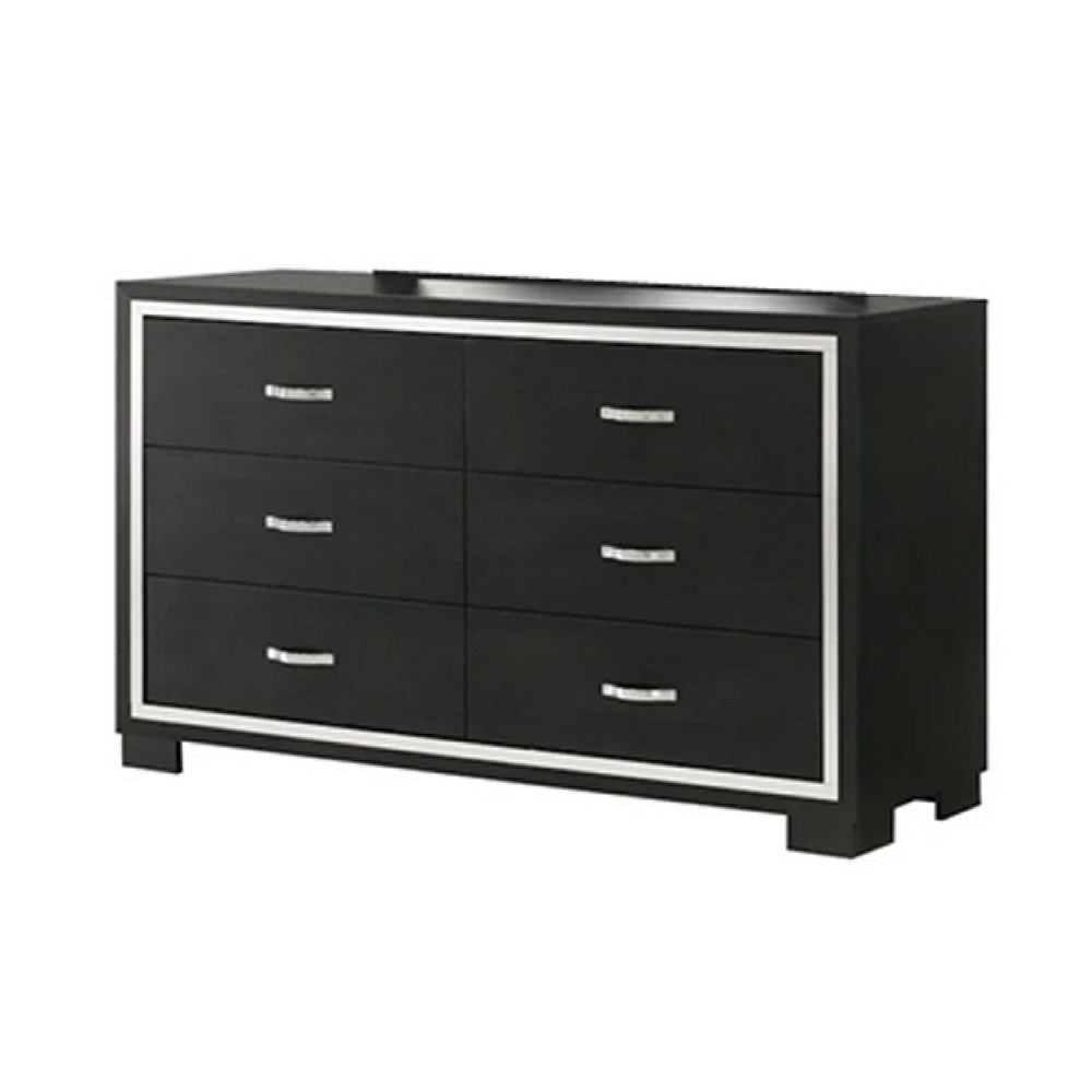Geny 2pc Dresser and Mirror Set | 6 Drawers | Silver Trim | Black Wood BM338466
