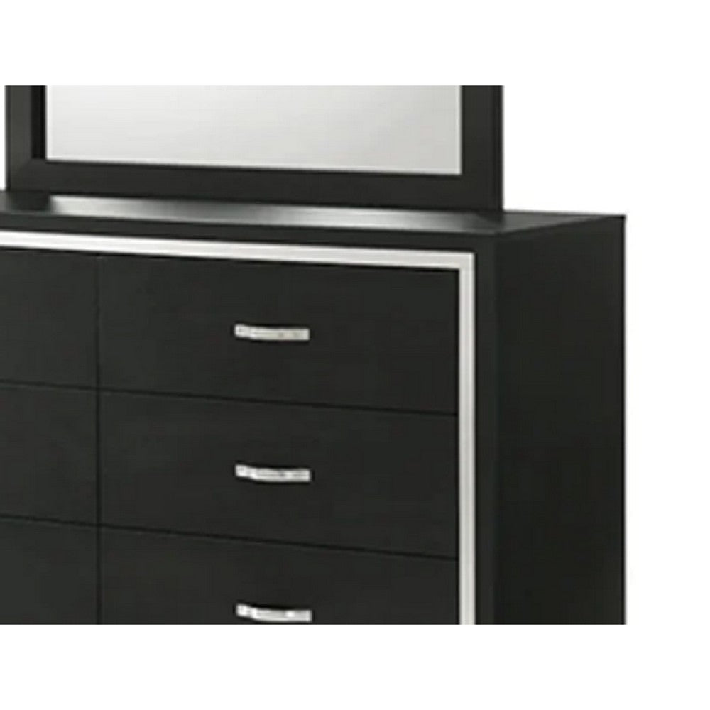 Geny 2pc Dresser and Mirror Set | 6 Drawers | Silver Trim | Black Wood BM338466
