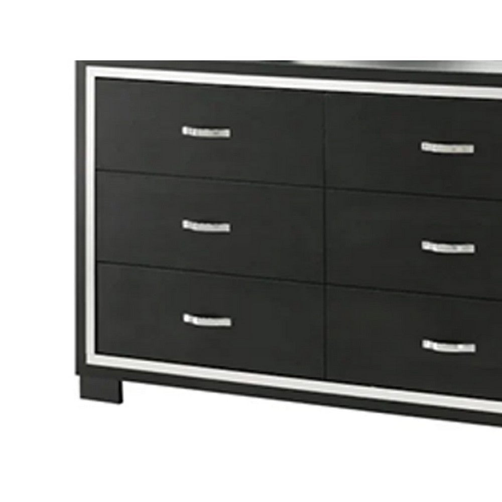 Geny 2pc Dresser and Mirror Set | 6 Drawers | Silver Trim | Black Wood BM338466