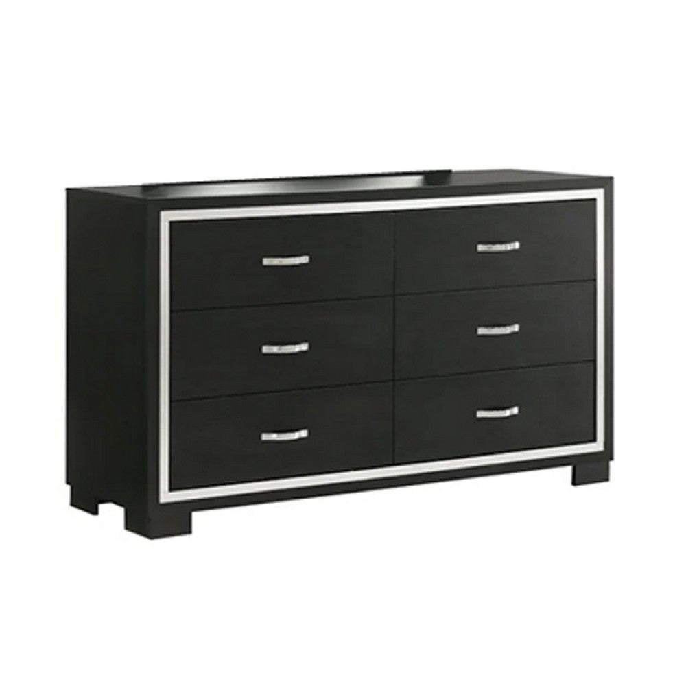 Geny 2pc Dresser and Mirror Set | 6 Drawers | Silver Trim | Black Wood BM338466