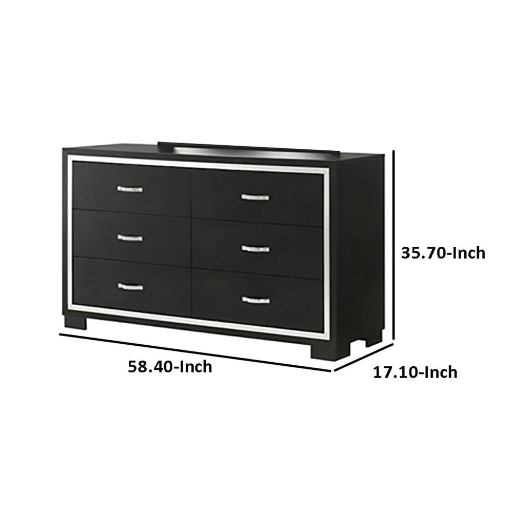 Geny 2pc Dresser and Mirror Set | 6 Drawers | Silver Trim | Black Wood BM338466