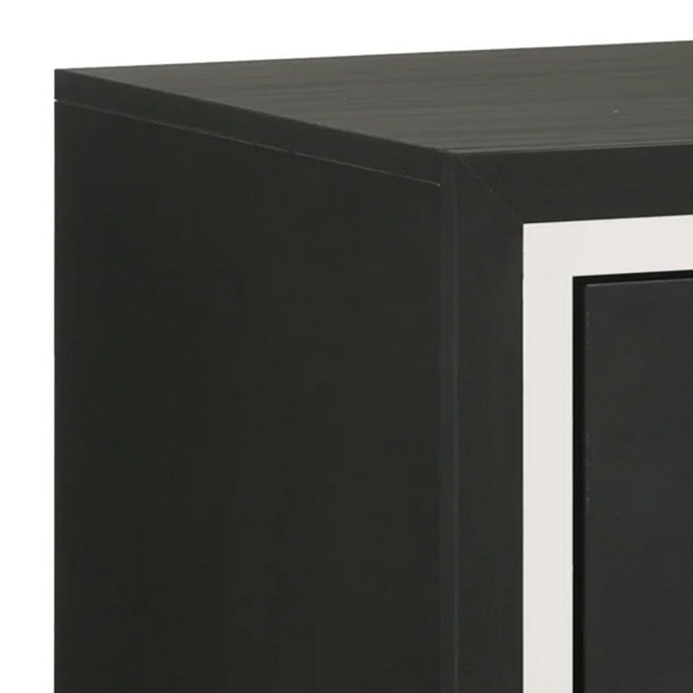 Geny Nightstand | 2 Drawers | Silver Trim and Metal Handles | Black Wood BM338467