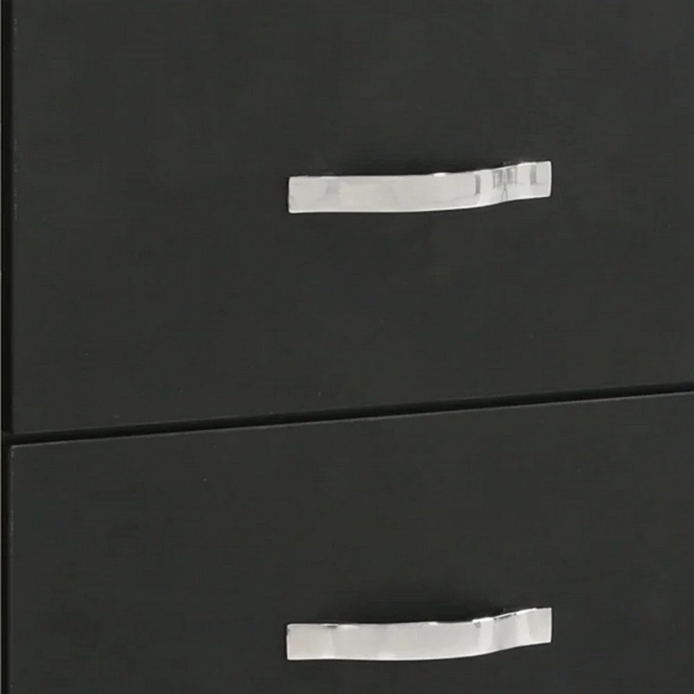 Geny Nightstand | 2 Drawers | Silver Trim and Metal Handles | Black Wood BM338467