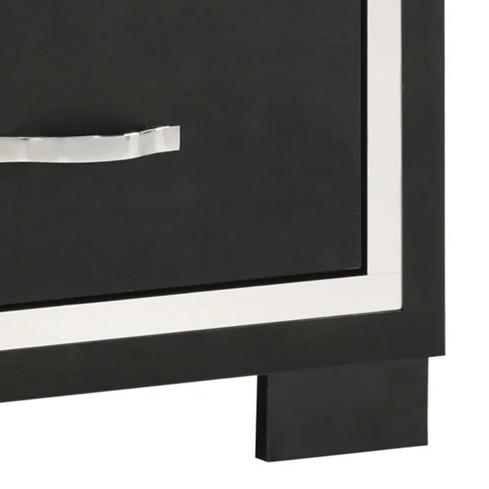 Geny Nightstand | 2 Drawers | Silver Trim and Metal Handles | Black Wood BM338467