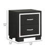 Geny Nightstand | 2 Drawers | Silver Trim and Metal Handles | Black Wood BM338467