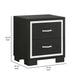 Geny Nightstand | 2 Drawers | Silver Trim and Metal Handles | Black Wood BM338467