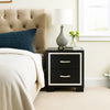 Geny Nightstand | 2 Drawers | Silver Trim and Metal Handles | Black Wood