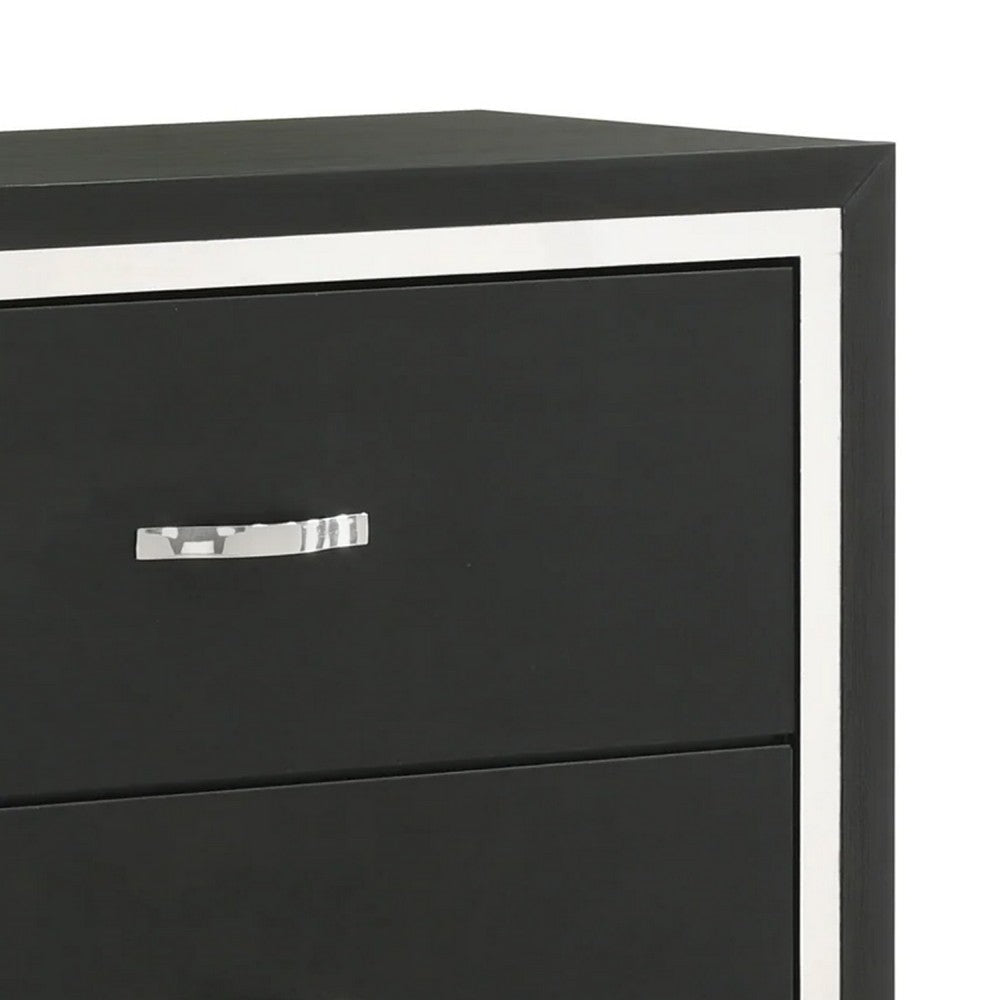 Geny Tall Dresser Chest | 4 Drawers | Silver Trim and Metal Handles | Black BM338468