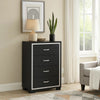 Geny Tall Dresser Chest | 4 Drawers | Silver Trim and Metal Handles | Black
