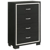 Geny Tall Dresser Chest | 4 Drawers | Silver Trim and Metal Handles | Black