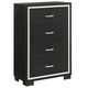 Geny Tall Dresser Chest | 4 Drawers | Silver Trim and Metal Handles | Black