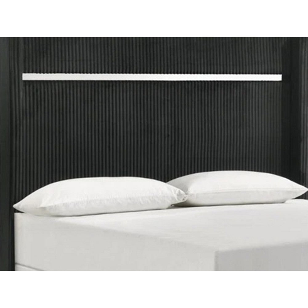 Geny Queen Size Bed w Channel Tufted Headboard | Silver Trim | Black BM338470