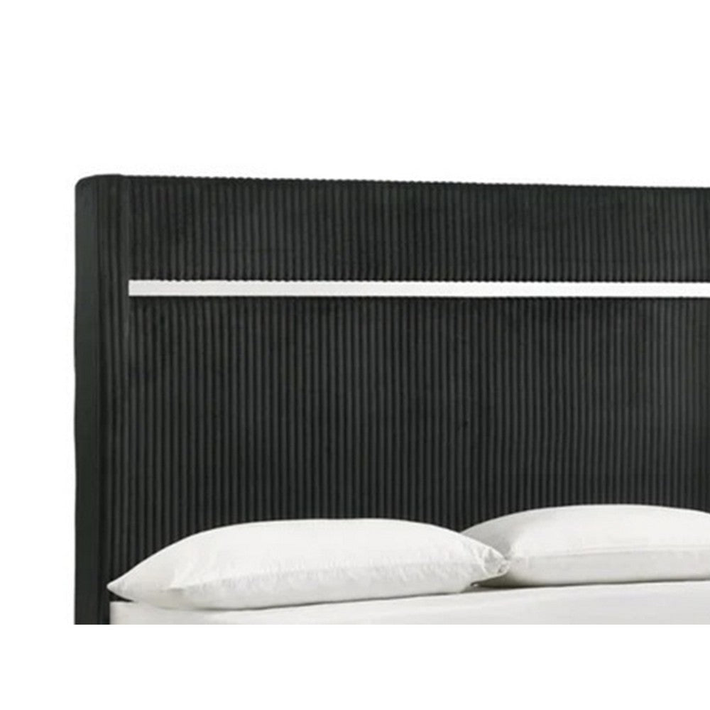 Geny Queen Size Bed w Channel Tufted Headboard | Silver Trim | Black BM338470