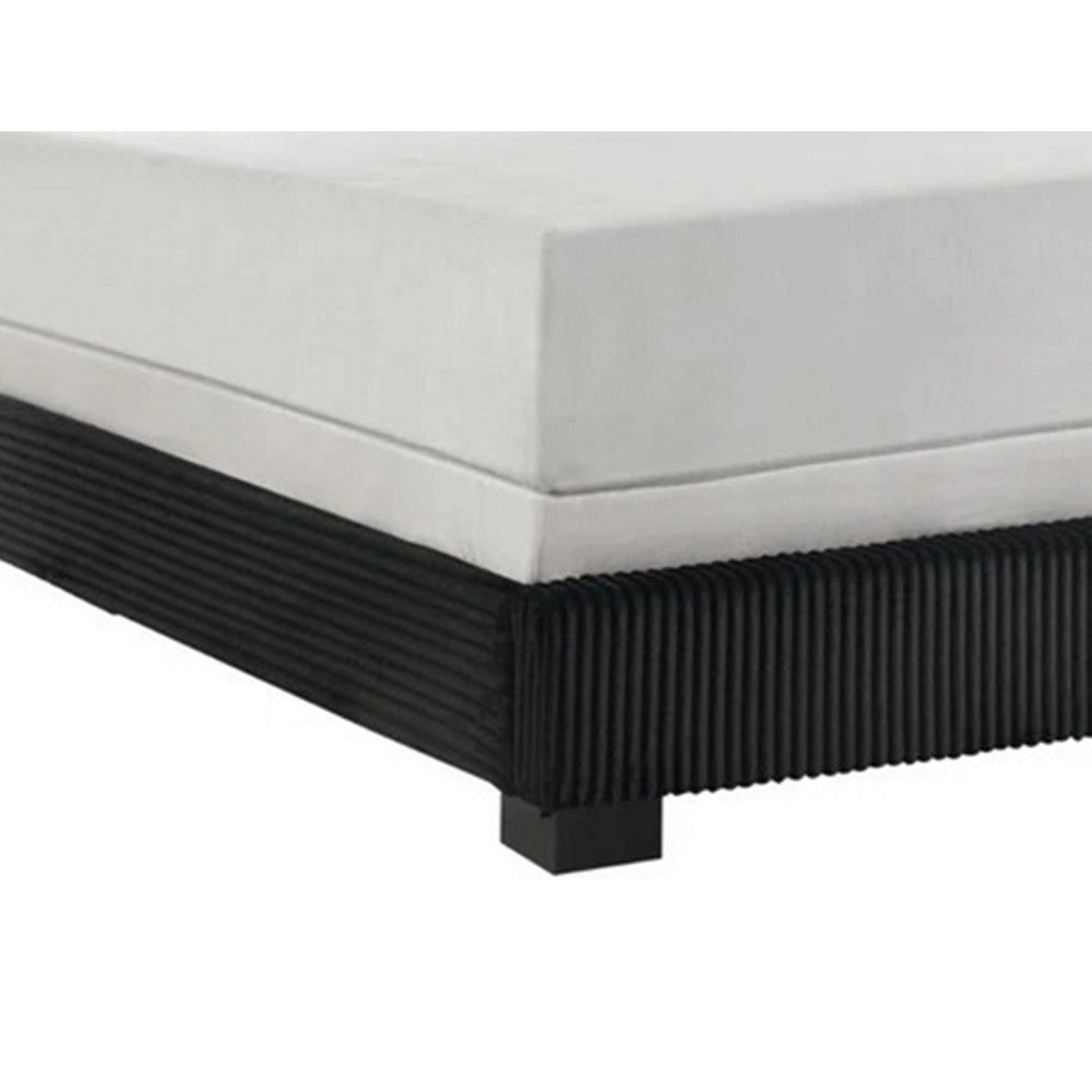 Geny Queen Size Bed w Channel Tufted Headboard | Silver Trim | Black BM338470