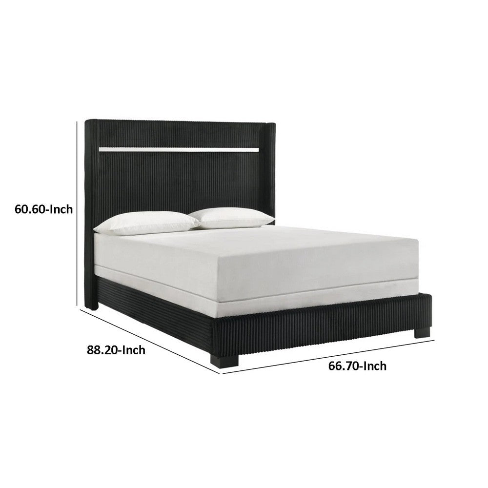 Geny Queen Size Bed w Channel Tufted Headboard | Silver Trim | Black BM338470