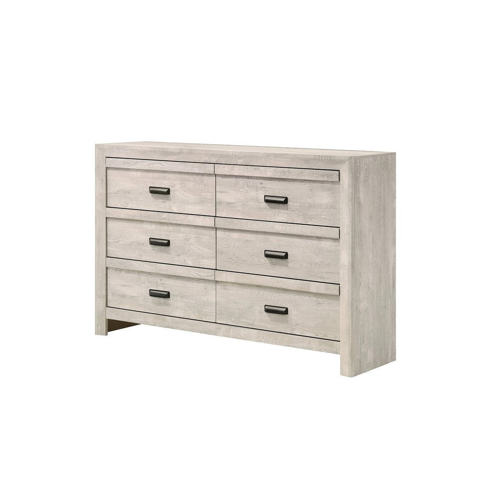 Velz 2pc Dresser and Mirror Set | 6 Drawers | Finger Pull Handles | Beige