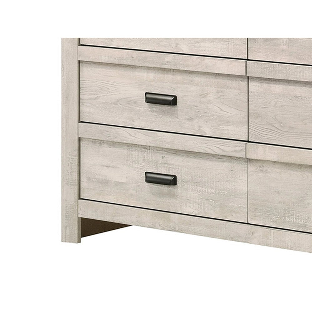 Velz 2pc Dresser and Mirror Set | 6 Drawers | Finger Pull Handles | Beige