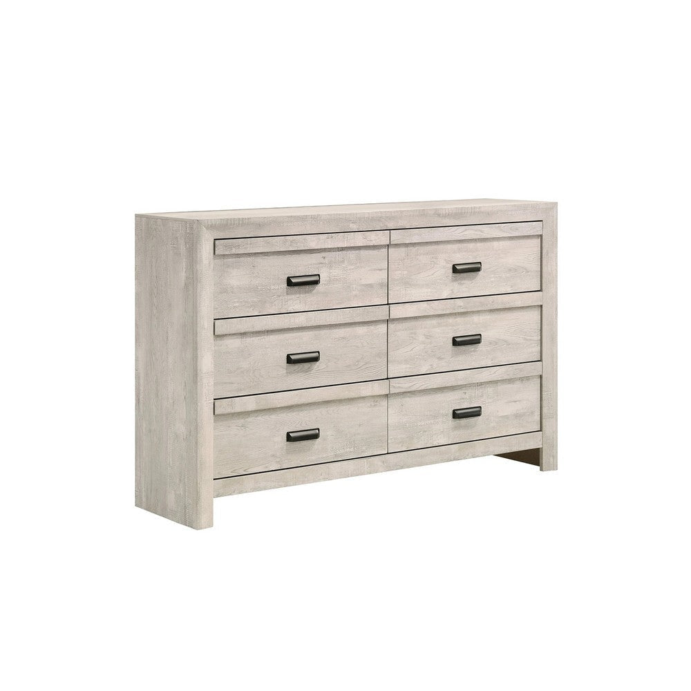 Velz 2pc Dresser and Mirror Set | 6 Drawers | Finger Pull Handles | Beige