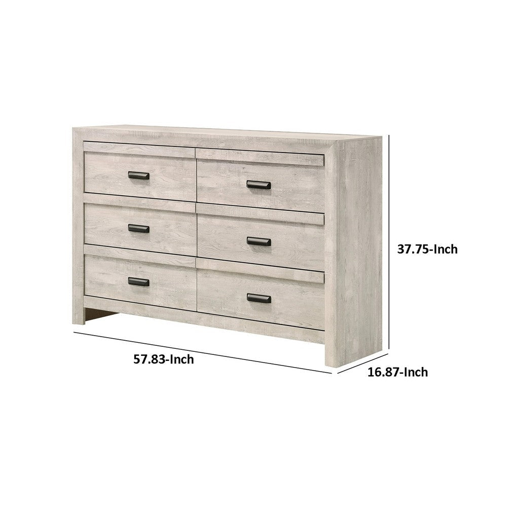 Velz 2pc Dresser and Mirror Set | 6 Drawers | Finger Pull Handles | Beige
