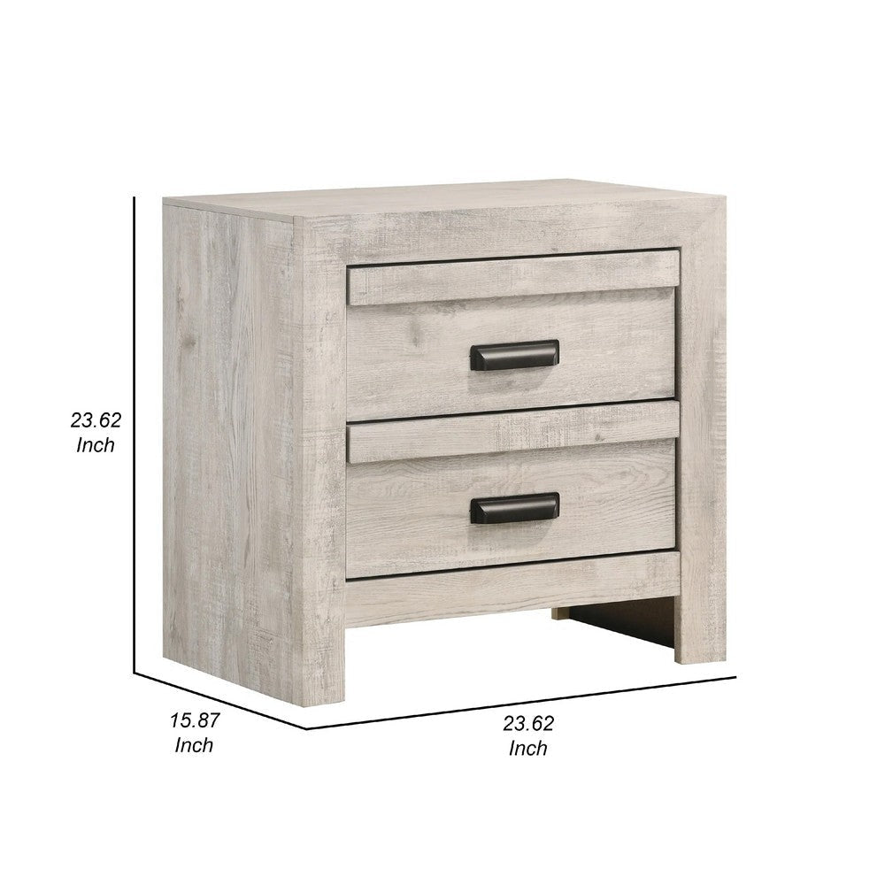 Velz Nightstand | 2 Drawers | Metal Finger Pull Handles | Weathered Beige