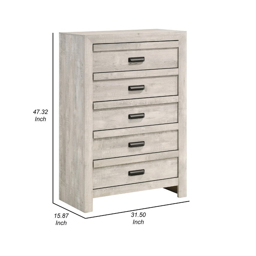 Velz Tall Dresser Chest | 5 Drawers | Finger Pull Handles | Weathered Beige