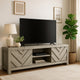 Velz TV Media Stand Console | 2 Chevron Doors | Open Shelves | Beige