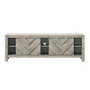 Velz TV Media Stand Console | 2 Chevron Doors | Open Shelves | Beige