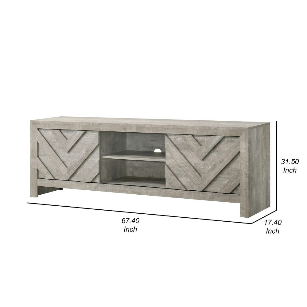 Velz TV Media Stand Console | 2 Chevron Doors | Open Shelves | Beige BM338474