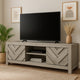Velz TV Media Stand Console | 2 Chevron Doors | Open Shelves | Beige