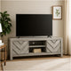 Velz TV Media Stand Console | 2 Chevron Doors | Open Shelves | Beige