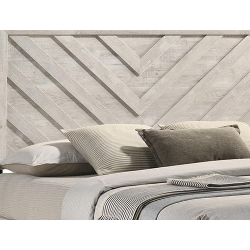 Velz Full Size Bed w Chevron Patterned Headboard | Beige Wood Finish