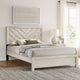 Velz Queen Size Bed w Chevron Patterned Headboard | Beige Wood Finish