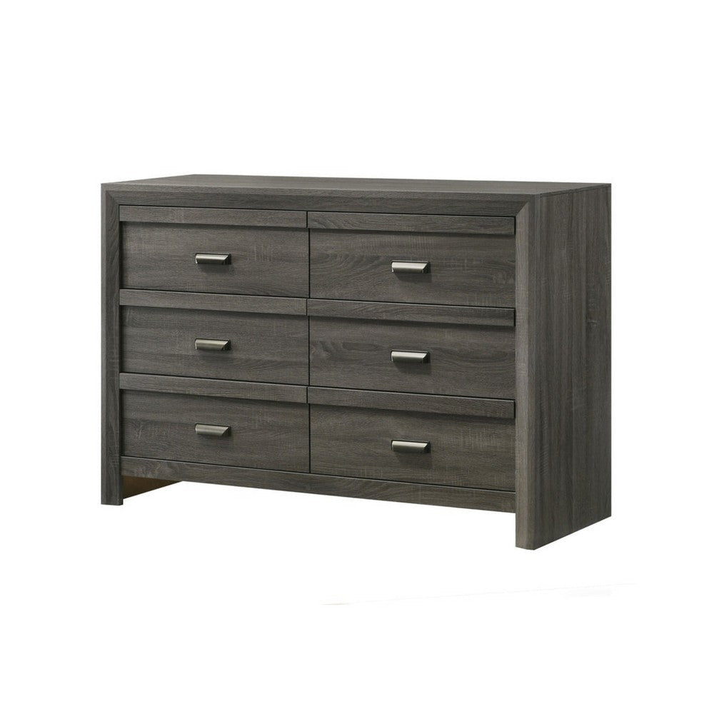 Velz 2pc Dresser and Mirror Set | 6 Drawers | Finger Pull Handles | Dark Gray Wood