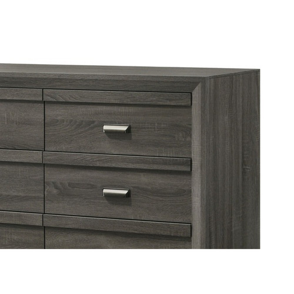 Velz 2pc Dresser and Mirror Set | 6 Drawers | Finger Pull Handles | Dark Gray Wood