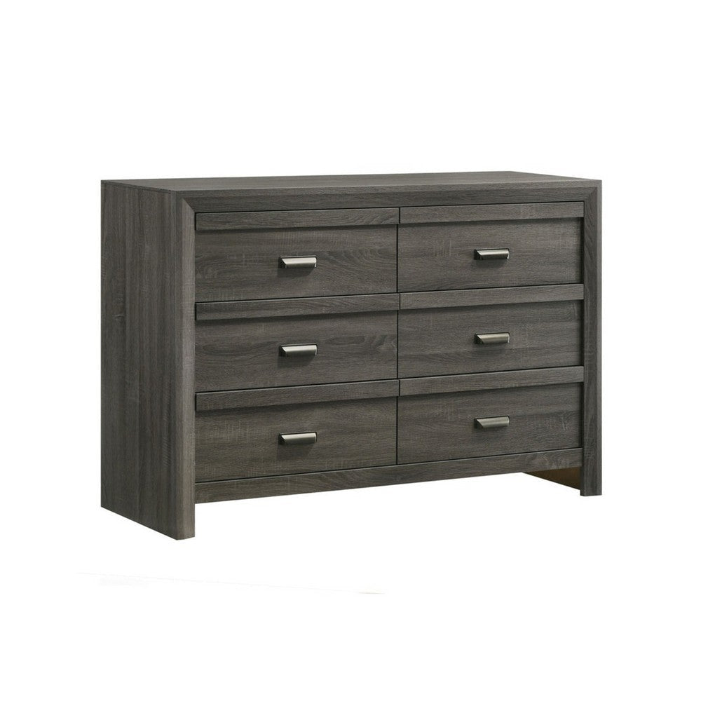 Velz 2pc Dresser and Mirror Set | 6 Drawers | Finger Pull Handles | Dark Gray Wood