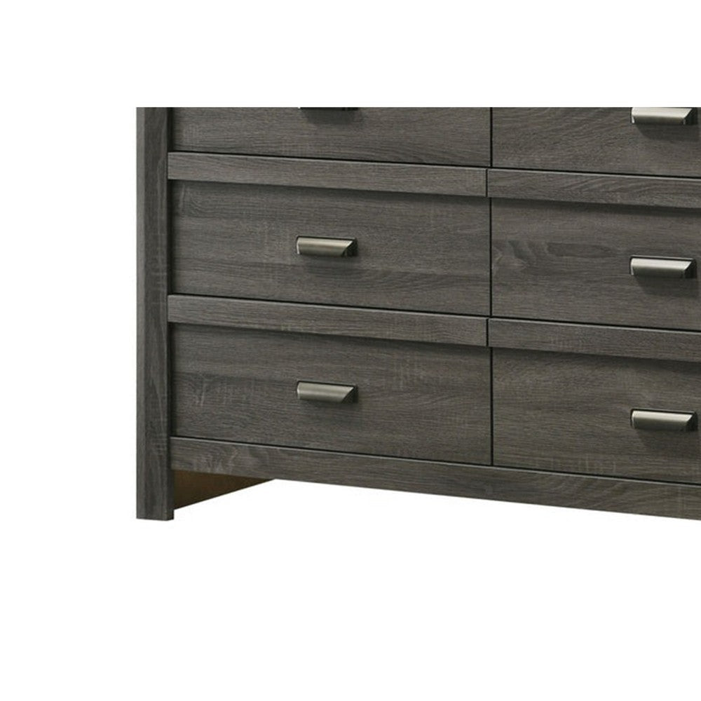 Velz 2pc Dresser and Mirror Set | 6 Drawers | Finger Pull Handles | Dark Gray Wood