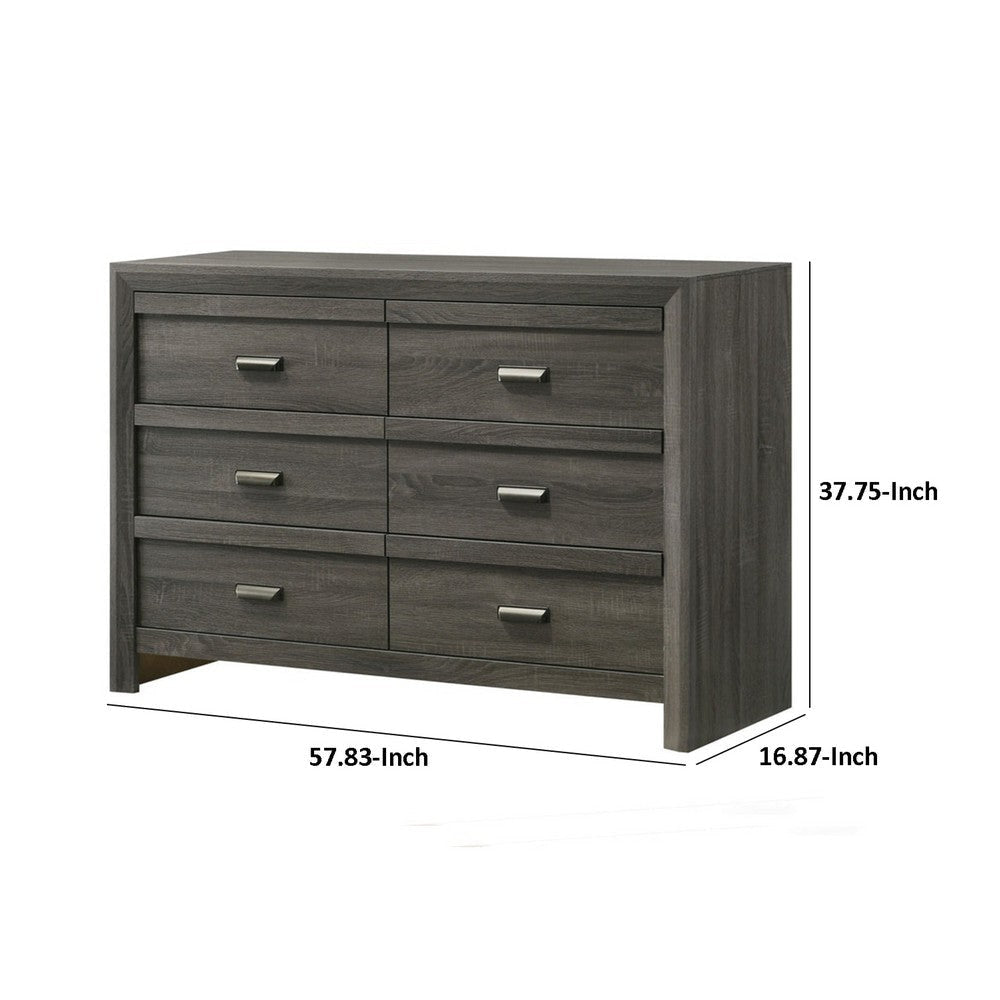 Velz 2pc Dresser and Mirror Set | 6 Drawers | Finger Pull Handles | Dark Gray Wood