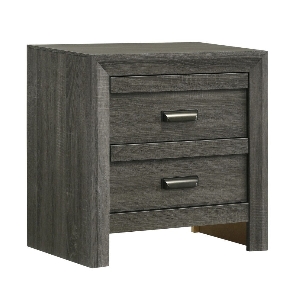 Velz Nightstand | 2 Drawers | Metal Finger Pull Handles | Dark Gray Wood