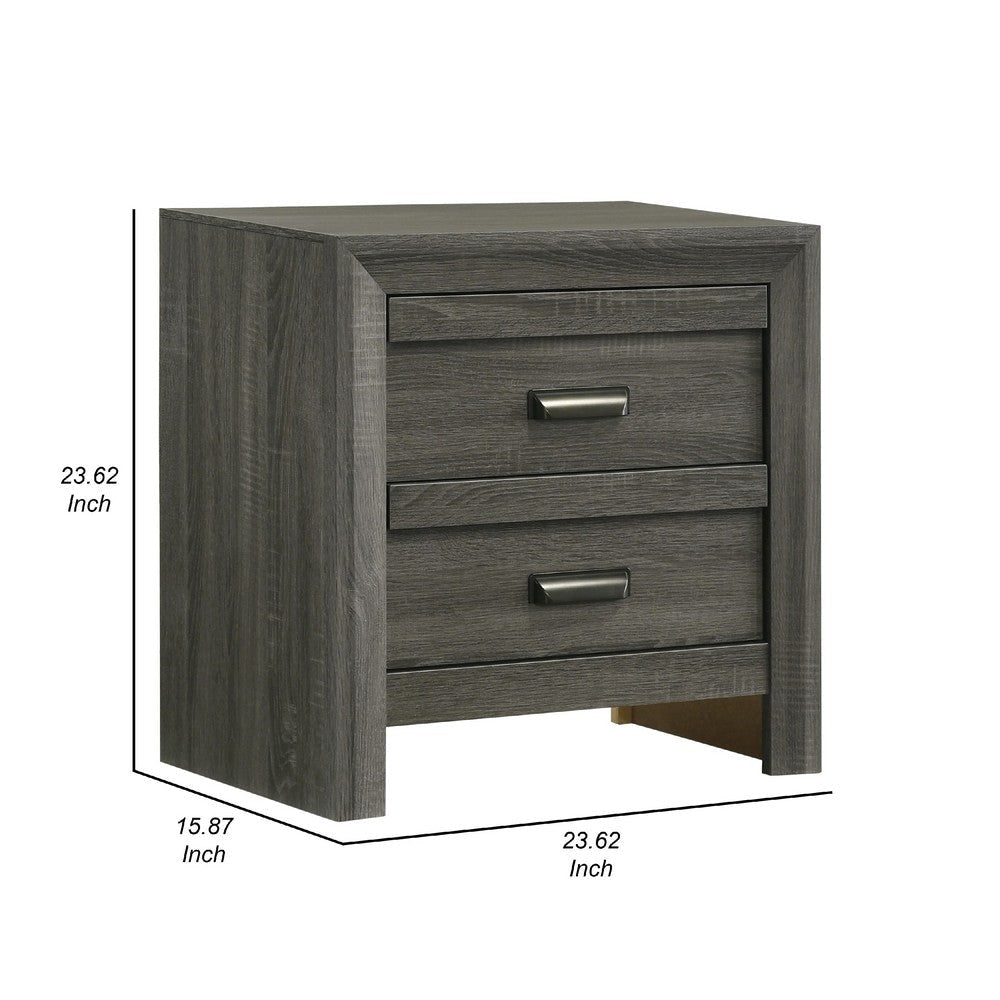 Velz Nightstand | 2 Drawers | Metal Finger Pull Handles | Dark Gray Wood