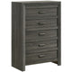 Velz Tall Dresser Chest | 5 Drawers | Finger Pull Handles | Dark Gray Wood