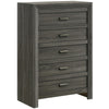 Velz Tall Dresser Chest | 5 Drawers | Finger Pull Handles | Dark Gray Wood