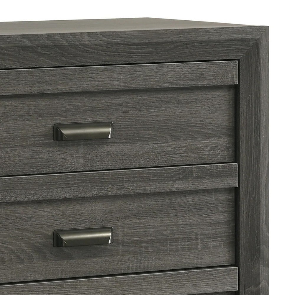 Velz Tall Dresser Chest | 5 Drawers | Finger Pull Handles | Dark Gray Wood
