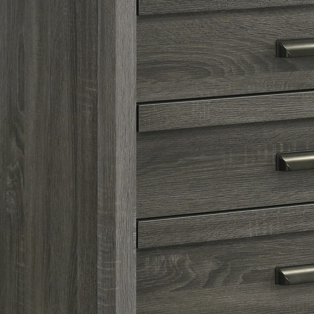 Velz Tall Dresser Chest | 5 Drawers | Finger Pull Handles | Dark Gray Wood
