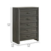Velz Tall Dresser Chest | 5 Drawers | Finger Pull Handles | Dark Gray Wood